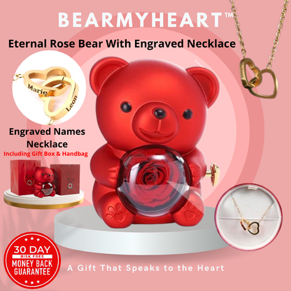 BearMyHeart™ Eternal Rose Bear With Engraved Necklace