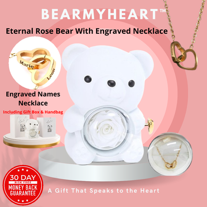 BearMyHeart™ Eternal Rose Bear With Engraved Necklace