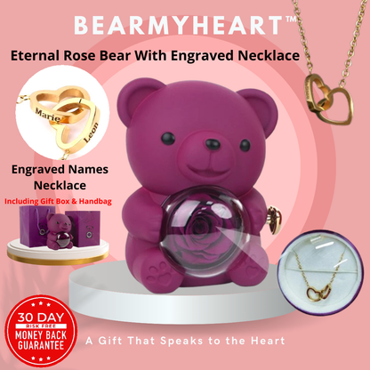 BearMyHeart™ Eternal Rose Bear With Engraved Necklace