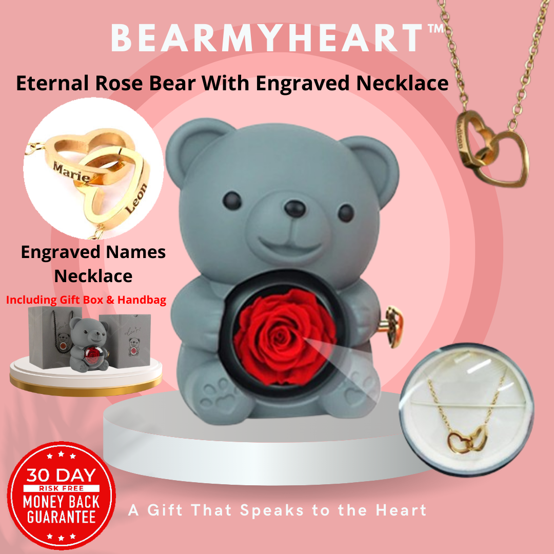 BearMyHeart™ Eternal Rose Bear With Engraved Necklace