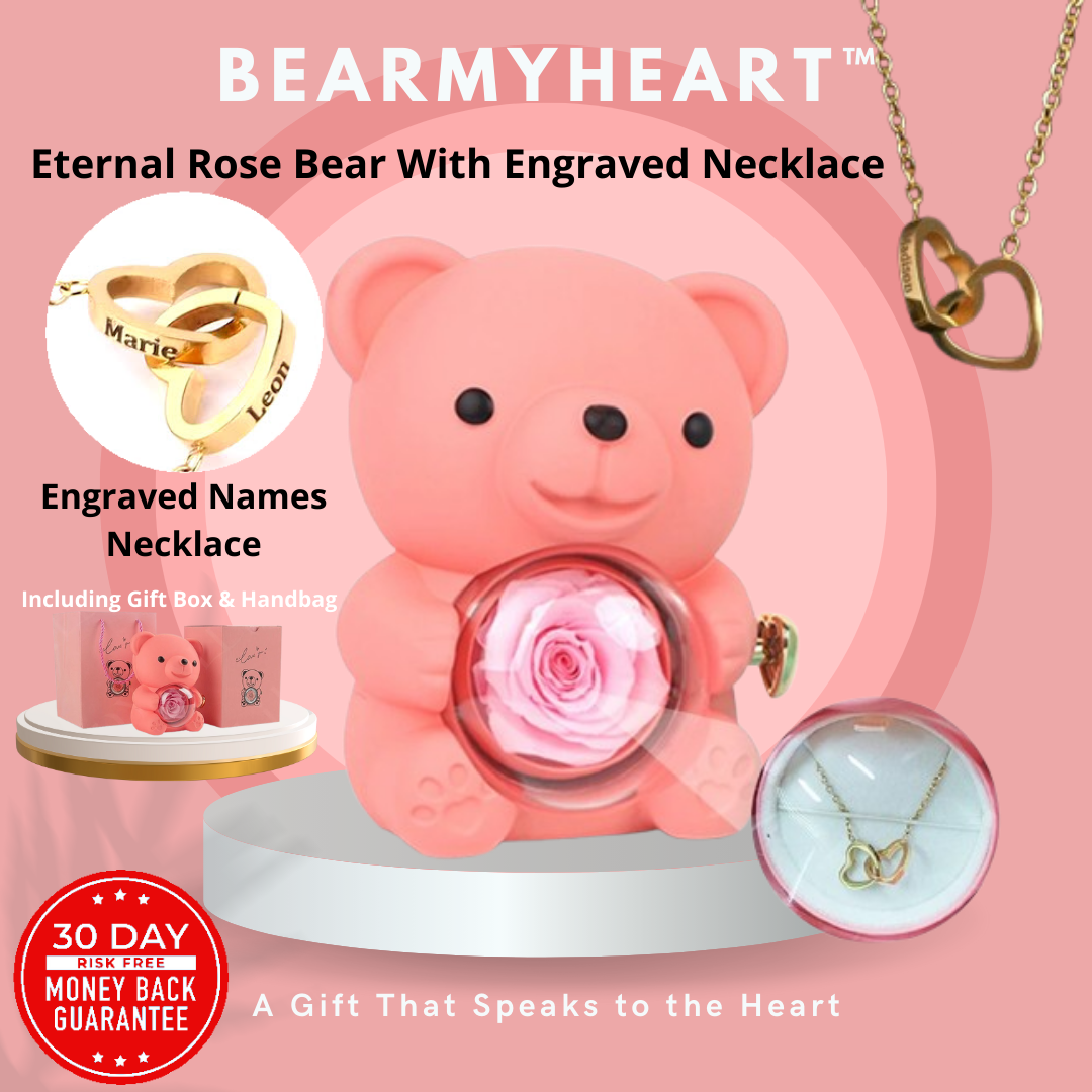 BearMyHeart™ Eternal Rose Bear With Engraved Necklace