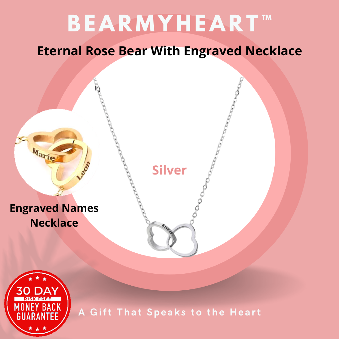 BearMyHeart™ Eternal Rose Bear With Engraved Necklace